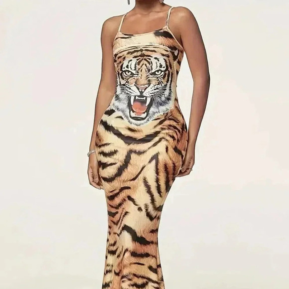 International Dresses & Skirts - Sexy Tiger Pattern Cami Maxi Dress (Color: Mixed )